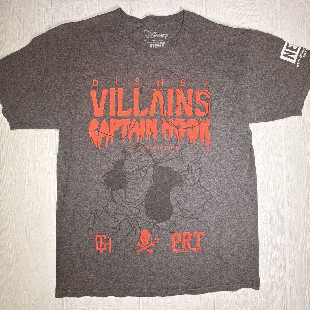 Disney Neff Villains Captain Hook T-Shirt Mens Large Gray Peter Pan Graphic Tee